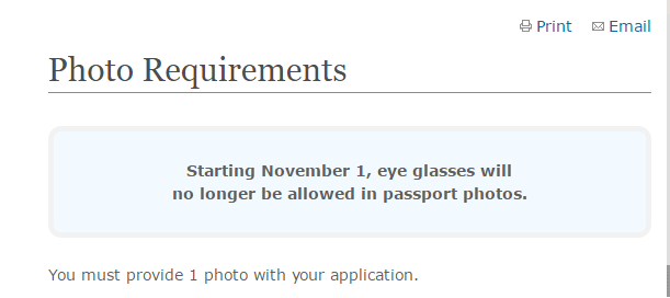11月1日起，美护照照片禁止戴眼镜